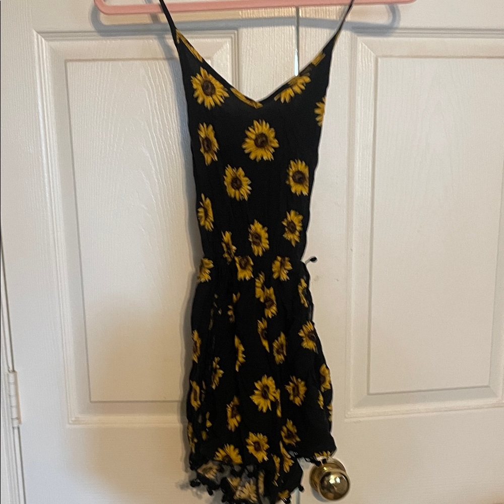 Sunflower Print Black Junior One Piece Romper